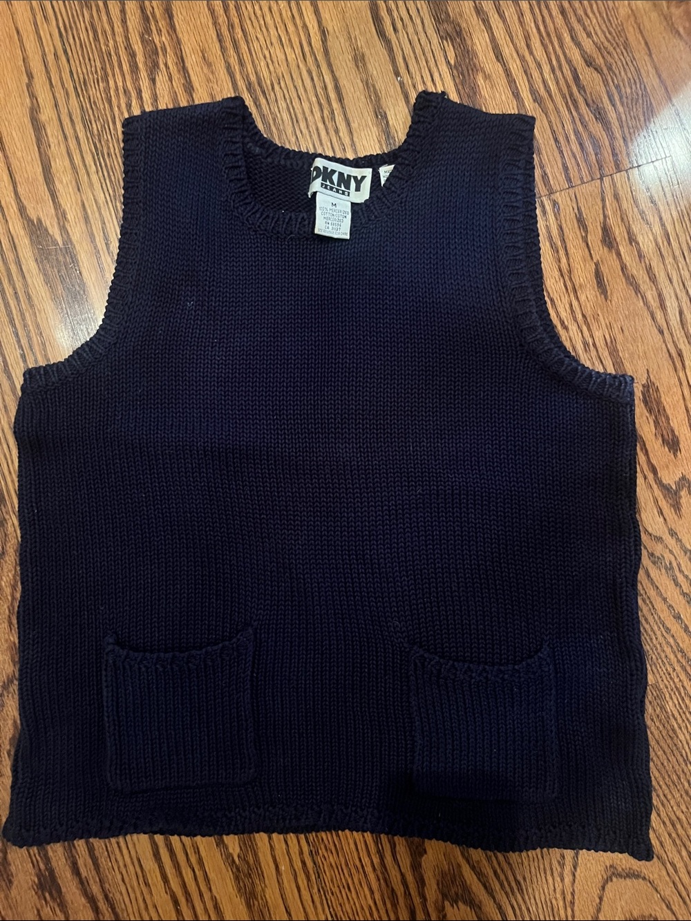 DKNY Women’s Navy Crewneck Sweater Vest with Front Pockets